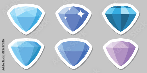 Diamond gemstone sticker icon set in flat style. Jewelry gem vector illustration on isolated background. Luxury brilliant sign business concept.