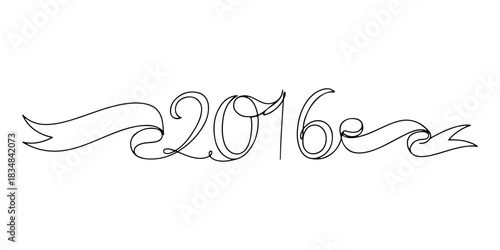 Continuous one line of a new year decoration ribbon in the shape of the number 2016, celebration theme, hand drawn vector illustration.