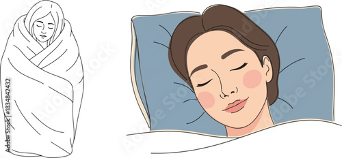 Two Vector Illustrations Depicting Women Seeking Comfort and Rest