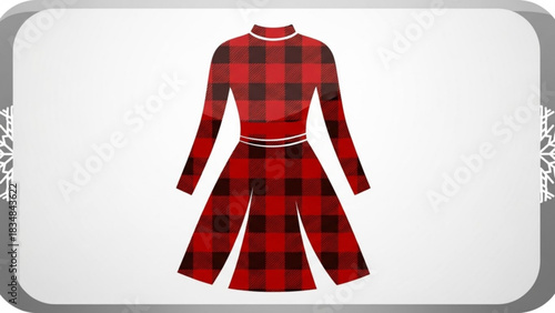 A festive red and black buffalo plaid long sleeved dress with a cinched waist and flared skirt perfect for winter holidays and casual wear