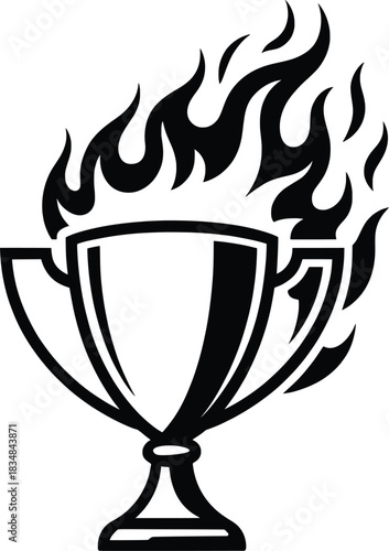 Flaming Trophy Icon Vector Illustration.