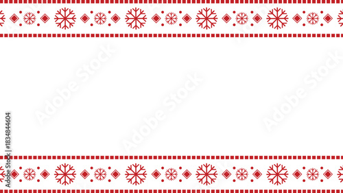 Festive red and white snowflake, Vector Seamless Border Pattern, with copy space for holiday design