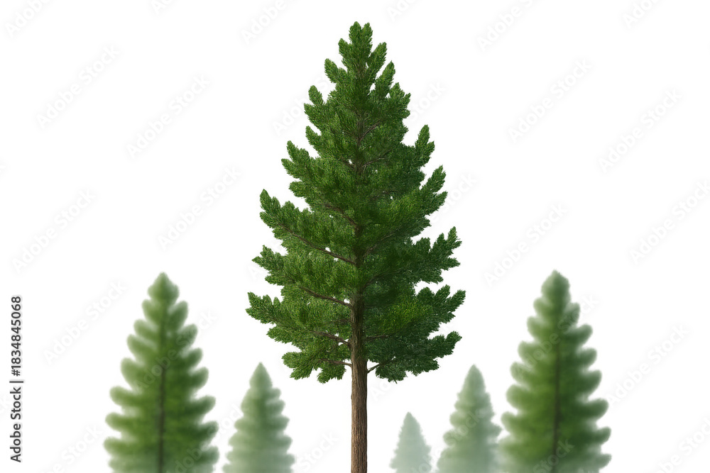 Obraz premium Conifer forest trees in natural landscape, group of pine trees representing environment, ecology, and nature with transparent background