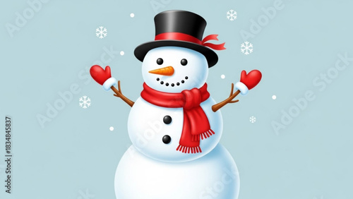 snowman with red hat and scarf