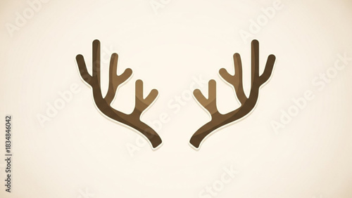 A stylized pair of brown reindeer antlers with a subtle gradient and a white outline against a soft warm beige background creating a minimalist festive design element