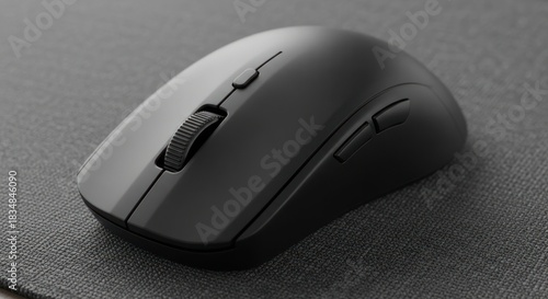 wireless computer mouse in in soft black color isolated on solid surface