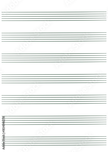 Graph paper. Printable grid paper with stave on a white background. A blank music sheet paper with staff. Geometric pattern for composition, education, school. Realistic lined paper blank size A4.