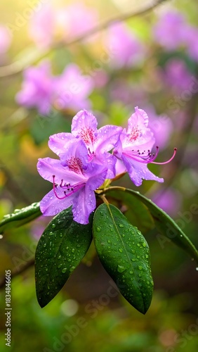 Close-up of delicate purple blooms with water droplets