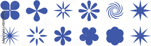 Collection of Blue Abstract Geometric and Floral Shapes on White Background