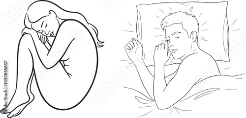 Minimalist Line Art Illustrations of Sleeping Adults Resting Peacefully