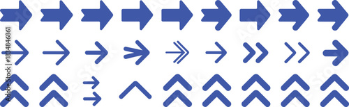 Collection of Blue Arrows Pointing Right and Up, Various Styles
