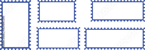 Collection of Blue Perforated Stamp Frames on White Background