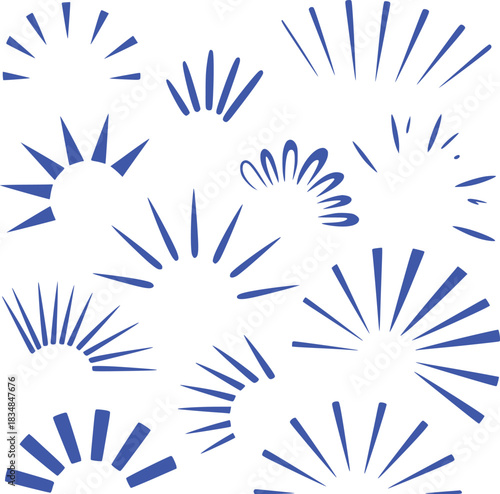 Collection of Blue Sunburst and Starburst Graphic Elements on White Background