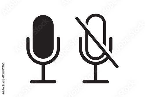 Microphone and mute microphone icon set. Silent audio or sound symbol. Green microphone and red mute microphone icons collection