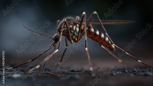 Wallpaper Mural Realistic close-up view of a mosquito resting on a surface at dusk, showcasing its detailed features and body structure in natural lighting Torontodigital.ca