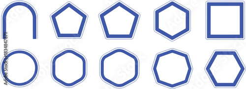 Collection of Geometric Shapes with Blue Borders on White Background