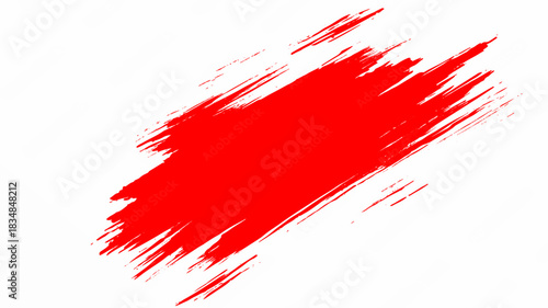 Red grunge paint splash texture with dirty brush strokes and blood drop splatter vector illustration pattern