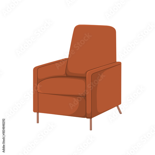 Modern brown armchair illustration with clean lines and soft cushions. Stylish contemporary furniture design perfect for interior decor, home design projects, and catalog visuals.