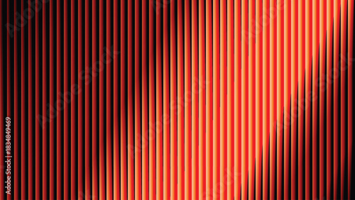 Abstract background of a vertically ribbed surface with a dramatic red and orange light gradient.