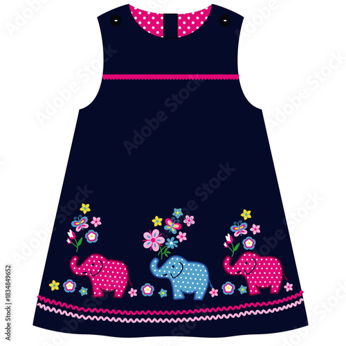 denim frocks cute elephant print vector 