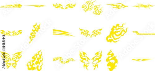 Collection of Yellow Flame and Tribal Graphics for Decals and Stickers