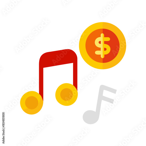 Musical Note with Dollar Coin Icon Representing Music Streaming Earnings and Payments