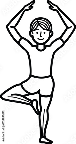 Line Art Person Doing Tree Pose Yoga vrikshasana balance