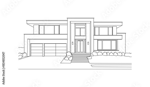 A sleek and modern two-story house outline architectural drawing emphasizing contemporary design and minimalist aesthetics for stylish dwelling concepts