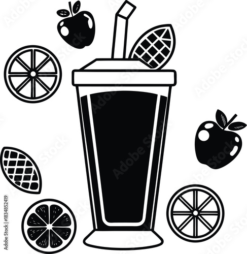 Smoothie in a cup with surrounding fruits drink beverage