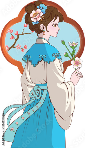 Traditional Chinese Young Girl in Hanfu Illustration 