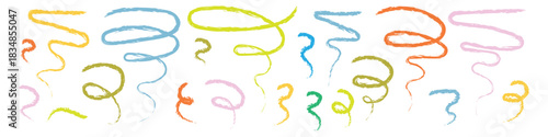 Hand drawn curly brushstroke swirls. thick confetti squiggles, wavy strokes symbol. vector illustration.