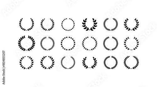 Collection of Black Laurel Wreaths and Victory Garlands on White Background