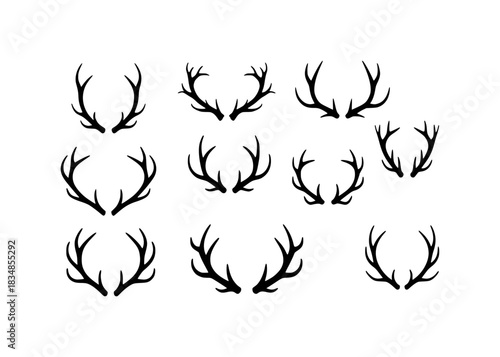 Collection of Black Silhouette Antlers and Deer Antlers in Various Styles