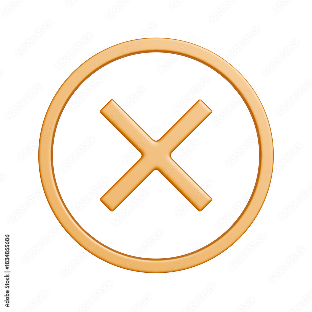 Obraz premium 黄色い丸形の消去マークのアイコン。リッチな質感の3Dイラスト