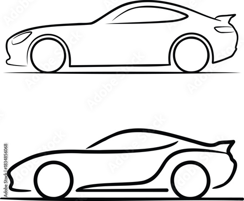 Modern Sports Car Outline Designs Sleek Automotive Illustration Vector Graphics