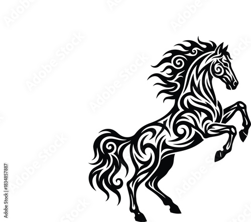 Stallion Horse in Black Tattoo Style Isolated on White Background