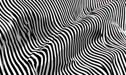 Abstract black and white striped wavy pattern with depth and texture