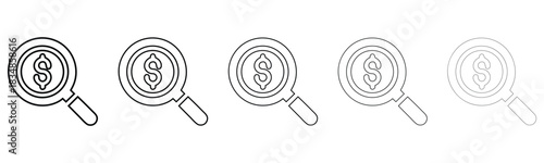 dollar search line icon vector set, search sign symbol outline icon vector illustration