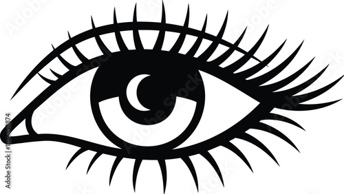 Stylized Eye Design with Eyelashes and Moon Shape Pupil Design