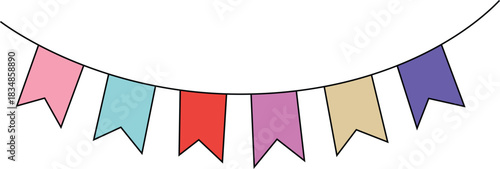 Colorful party bunting with three strands and cloud accents festive celebration decoration.