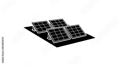 Solar panel array on rooftop with transparent background