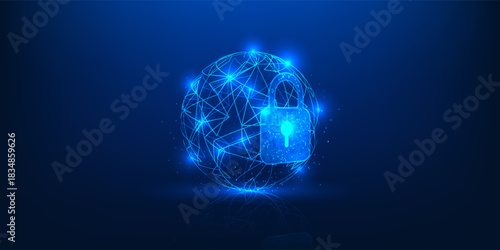Cybersecurity Computing Protect Technology with Digital Lock Shielding Data Processor, Secure System Defense Against Hackers, Scammers, Malware and Viruses, Advanced Security
