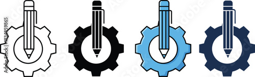 "Creative Engineering and Design Process Concept, Pencil and Gear Icon Representing Customization, Drafting, and Developing Innovative Solutions, Artistic Mechanism Development