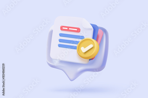3d icon file task management todo check list, assignment and exam paperwork, work on organization, progress feedback, administration survey. 3d clipboard tick check icon vector render illustration