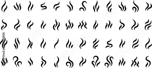 Smoke and Steam Icon Set with Aroma, Heat, Fire, Fume, Scent, and Vapour Symbols, Cigarette and Toxic Warning Elements. Vector Illustration