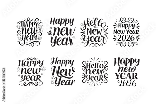 Happy New Year, 2026 bundle vector - Happy New Year t shirts design, Hand lettering inspirational quotes white background