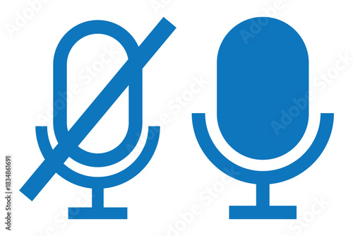 Crossed out microphone (mike) icon. Symbol of voice or sound. Pictogram for turning the sound on and off. An attribute of a singer, speaker, or announcer.