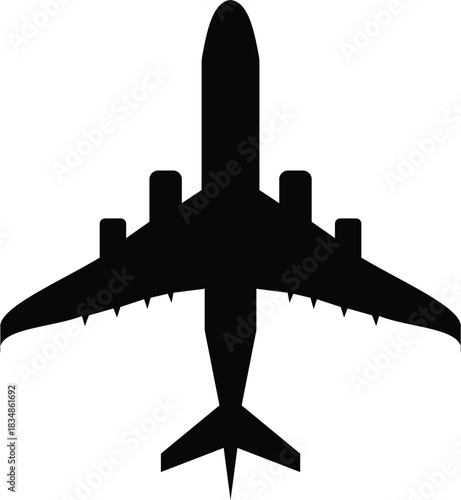 Black Silhouette of a Modern Passenger Airplane Top View