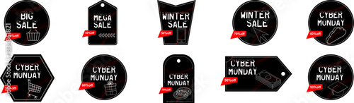  Cyber Monday and Winter Sale Vector Tags Collection