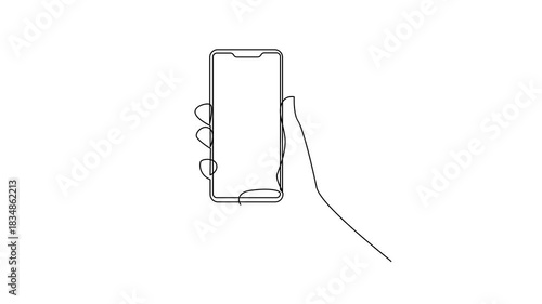 Hand Holding Mobile Phone One Line Drawing